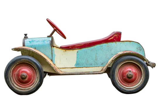 Vintage pedal car in a nostalgic setting