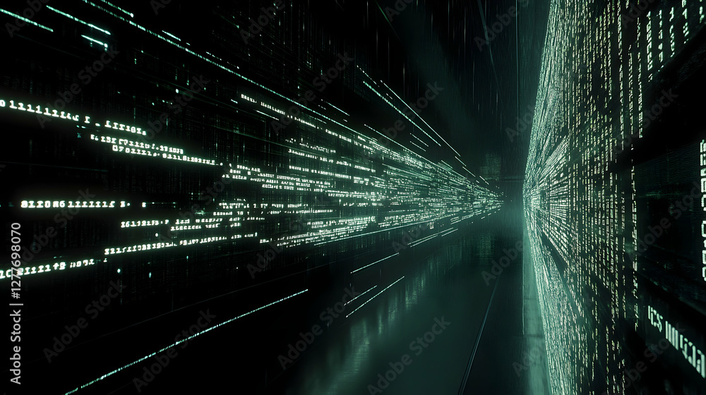 Poster exploring the depths of digital data in a futuristic environment