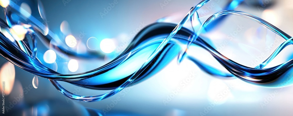 Poster elegant blue glass wave abstract background with smooth curves and bokeh lights for modern design pr