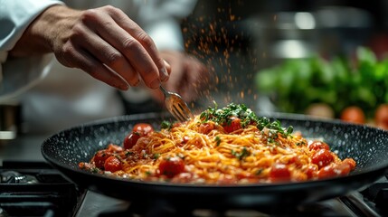Chef Preparing Delicious Pasta Dish
