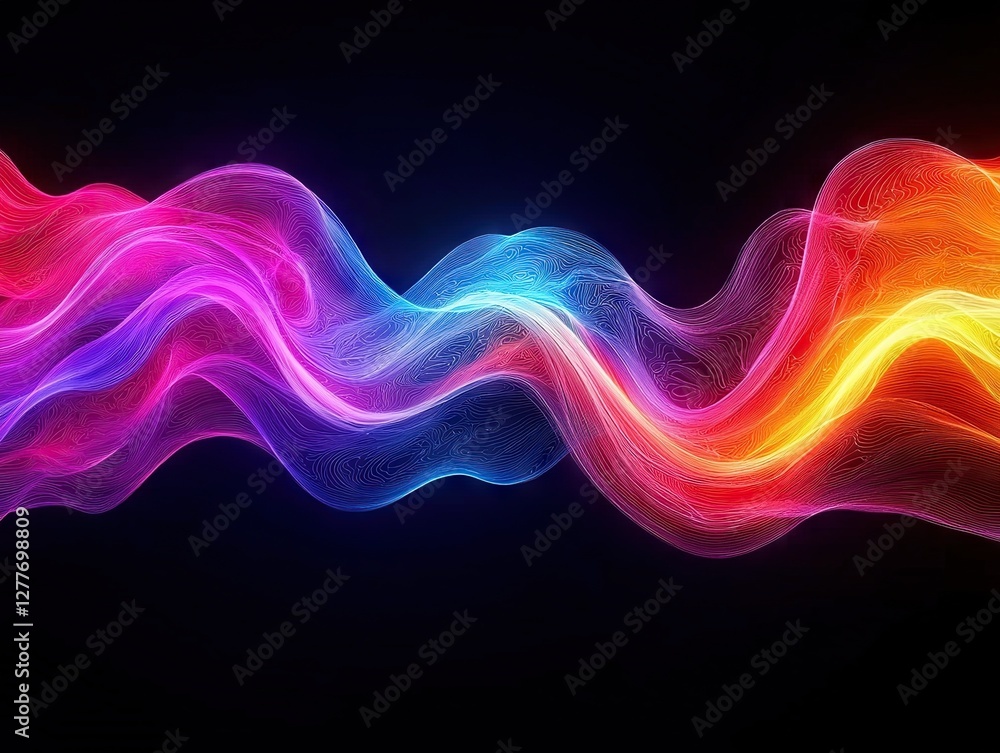 Aufkleber dynamic colorful wave patterns abstract digital art vibrant light trails dark background artistic pe