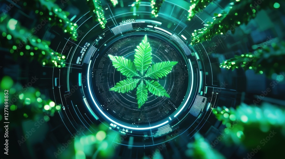Aufkleber digital leaf design with technological background
