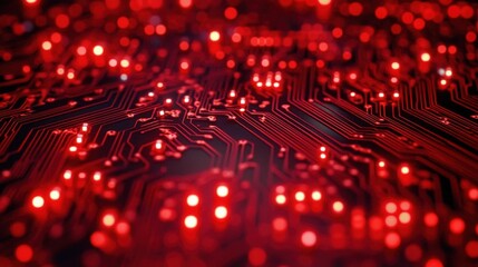 Illuminated red circuitry abstract digital technology graphic design close-up modern concept