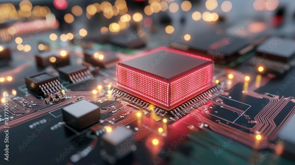 Poster glowing cpu on motherboard technology circuit board electronics computer hardware