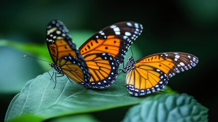 Two Monarch Butterflies Mating on a Leaf