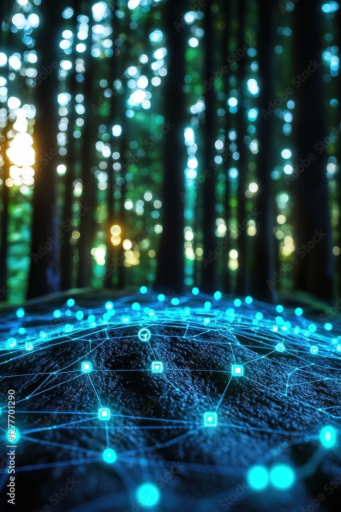 Poster digital network in serene forest setting