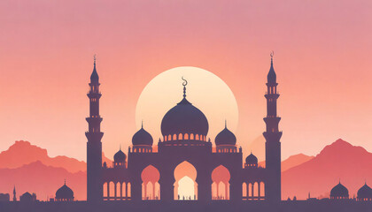 silhouette of a beautiful mosque at sunset