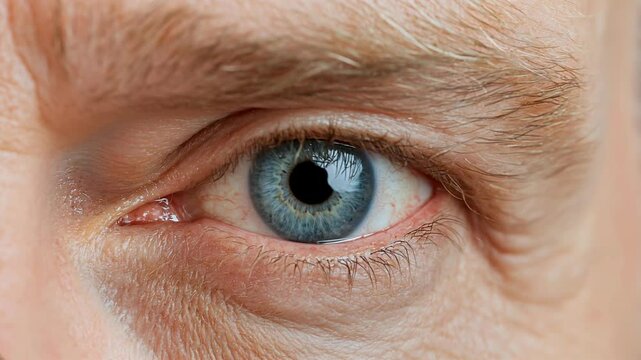Mature blond man blue eye close up