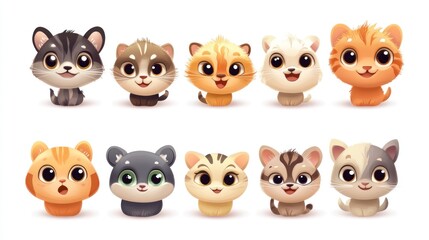 Obraz premium Cute cartoon animals, various expressions and colors.