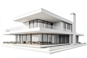 Modern House Design on White Background - Contemporary architecture, minimalist design, spacious living, luxury home, white exterior. Symbolizing elegance, simplicity, modern living, sophistication