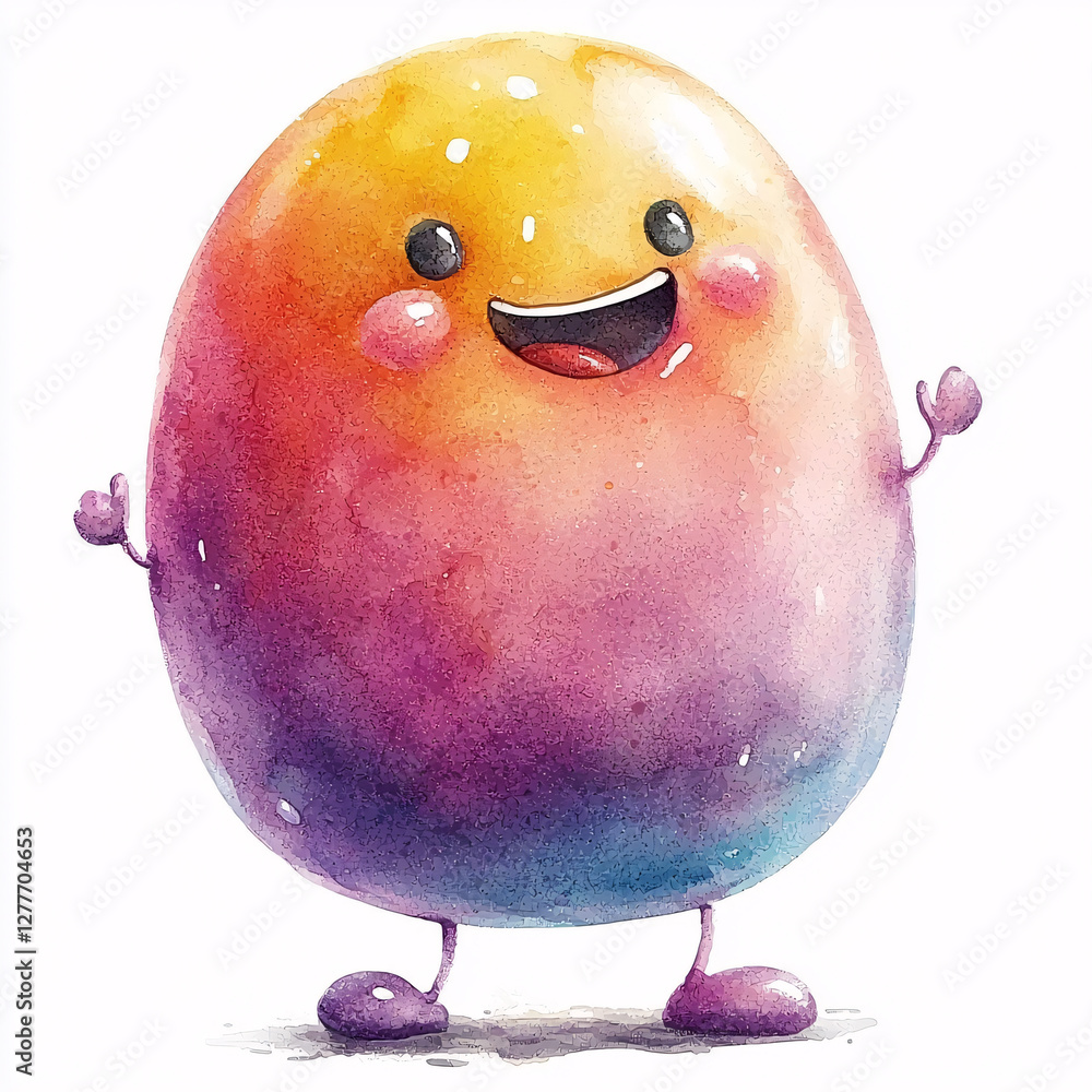 Poster cheerful animated jellybean character with a gradient color scheme