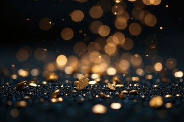 A Dark Background with Golden Glitter and Sparkling Hearts Representing Festive Celebration