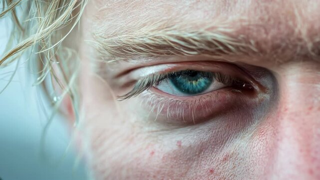 Mature blond man blue eye close up