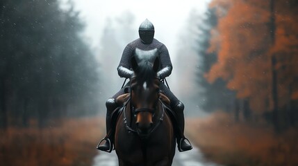 A knight in shining armor rides through a misty forest, embodying the spirit of medieval adventure and historical exploration.