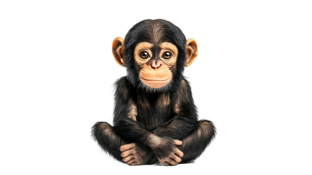 Charming young chimpanzee sitting calmly indoors