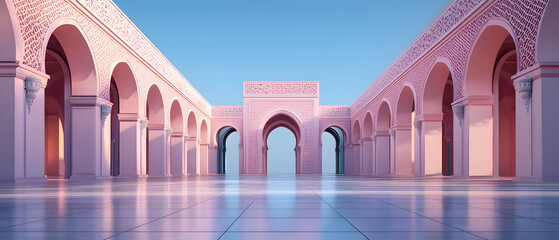 Serene Architectural Beauty in Pink Arched Hallway