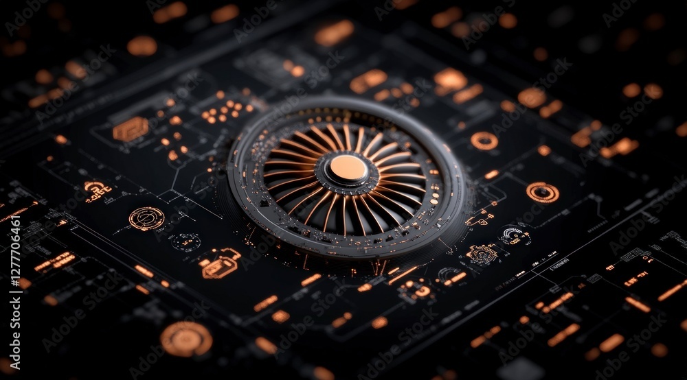 Poster futuristic engine sci fi turbine data visualization 3d render technology abstract or