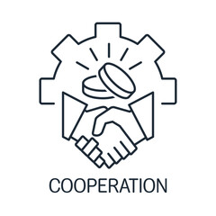 Financial cooperation, mutual assistance, interaction.Joint business collaboration .Wealth Creation. Vector linear icon illustration isolated on white background.