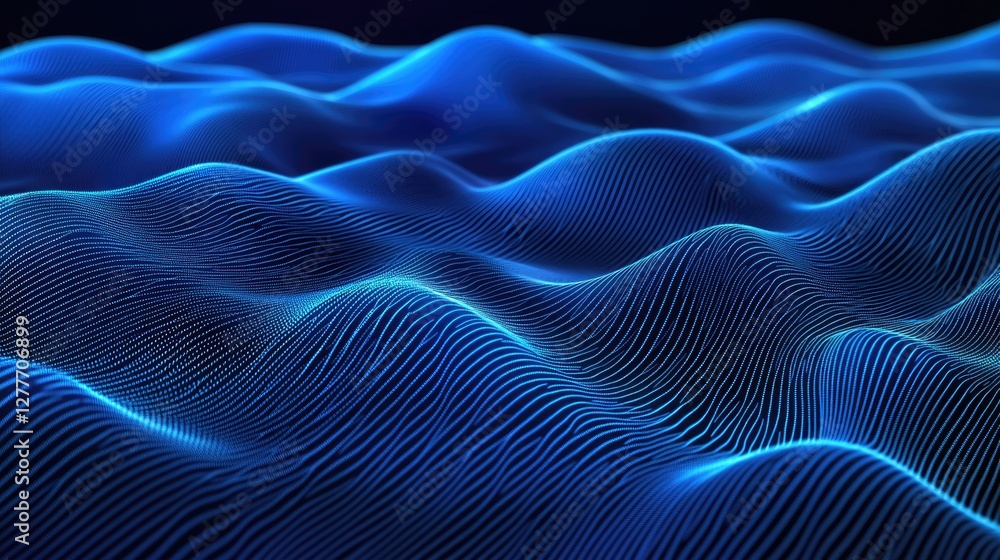 Poster abstract blue digital waveforms, a serene visual representation of data flow and technology
