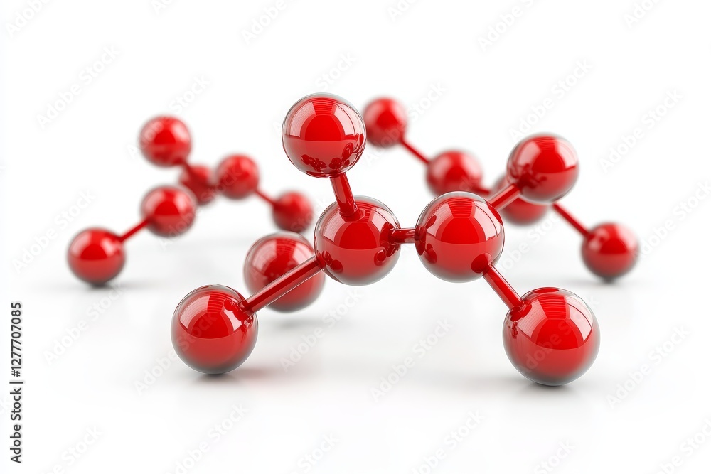 Poster red molecule structures on white background - three dimensional red molecule structures isolated on 