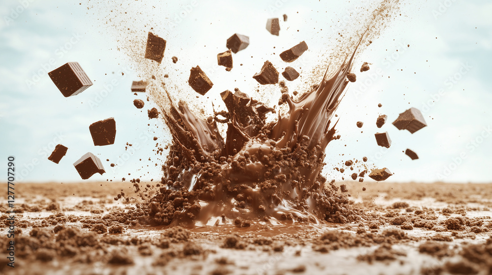 Poster mud explosion: an artistic abstract photo of a splash of mud, showing a mesmerizing explosion of ear