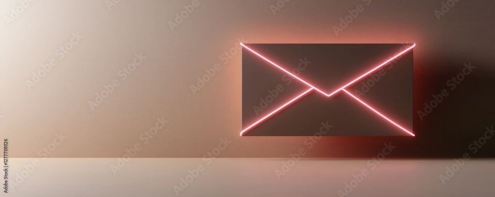 Poster illuminated envelope design on a minimalist background with glowing neon lines for creative projects
