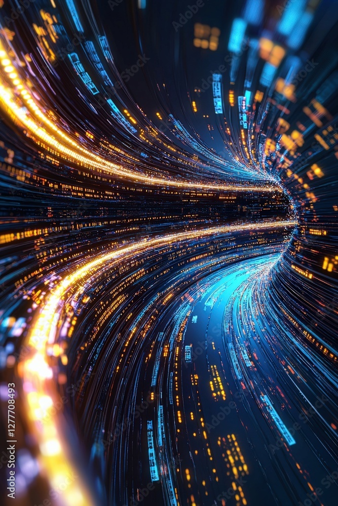 Poster Dynamic Abstract Light Stream with Colorful Particles