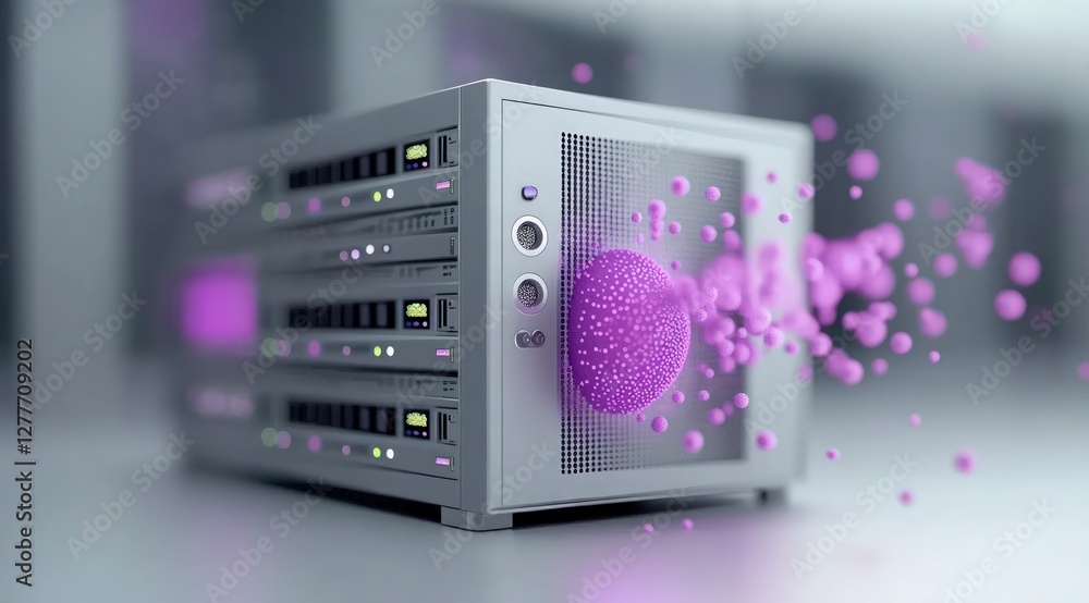 Poster data center server glowing purple code network technology digital innovation cloud c