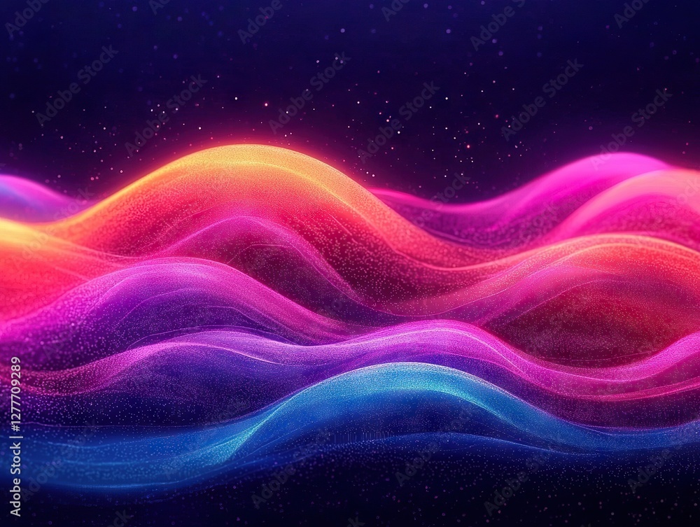 Poster vibrant colorful waves of light abstract digital art dark background futuristic design dynamic flow