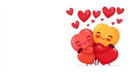Cartoon-style characters exchanging hugs with love signs above them, bold outlines, vibrant Valentine's colors, isolated on white