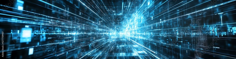Poster abstract digital data stream corridor visualization