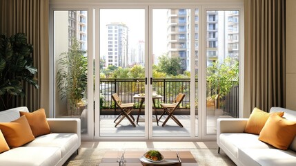 Modern Apartment with Balcony View: Sunlit Living Room