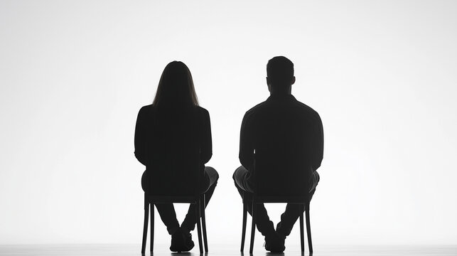 Silhouette of a Couple: A stark silhouette captures the essence of a couple seated side-by-side, their figures defined by the contrast, hinting at a myriad of unspoken narratives and emotions.
