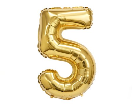 Shiny balloons form the number 5 isolated in white background celebration anniversary party festive