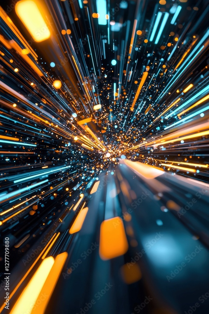 Poster dynamic light rays in dark background abstract art