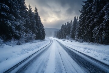 Fototapeta premium Winter road in the Carpathian mountains. Ukraine, Europe.