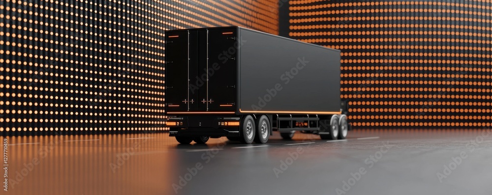 Poster black delivery truck against a modern backdrop with illuminated pattern and vibrant colors in a stud