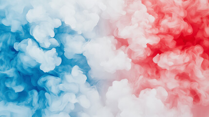 Fototapeta premium Colors Collide: A vibrant spectacle of swirling blue and red smoke, meeting in the middle, evokes a sense of energy, contrast, and dynamic interplay.