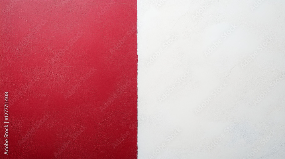 Poster red and white vertical abstract: a minimalist composition featuring a bold vertical split of vibrant