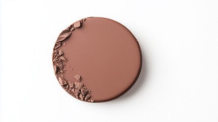 Earthy Delight: An overhead shot captures the texture of a light brown cosmetic powder compact, where the subtle color and slight imperfections bring a sense of natural beauty.