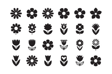 Fototapeta premium Set of floral icons silhouette vector style design4