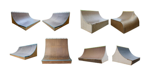 Versatile Wooden Skate Ramps for Thrilling Skateboarding Activities, isolated on transparent background