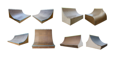 Versatile Wooden Skate Ramps for Thrilling Skateboarding Activities, isolated on transparent background