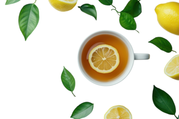 A Refreshing Cup of Herbal Tea with Lemon Slices: Isolated on Transparent Background