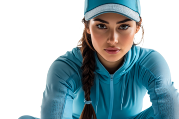 Young woman in athletic gear preparing for workout