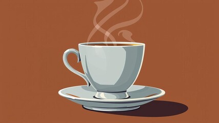 Obraz premium Vintage inspired illustration of steaming coffee cup on saucer for design warmth sophistication elegance retro cafe drink beverage morning concept, warmth, saucer