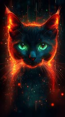 futuristic cyberpunk neon black cat high resolution hd picture