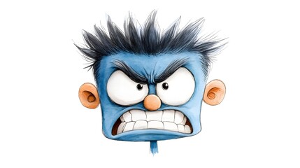 Obraz premium Illustrated Angry Character with Spiky Hair and Intense Expression, Perfect for Representing Frustration, Rage, or Strong Emotions in Creative Projects