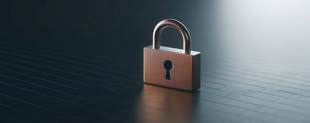 Naklejka premium Close-up of a shiny padlock on a dark surface emphasizing security and protection concepts in digital age