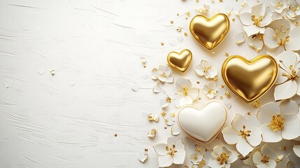 Obraz premium Elegant luxury-themed Valentine's cards with gold-foil heart cut-outs, embossed floral patterns, placed on a white background